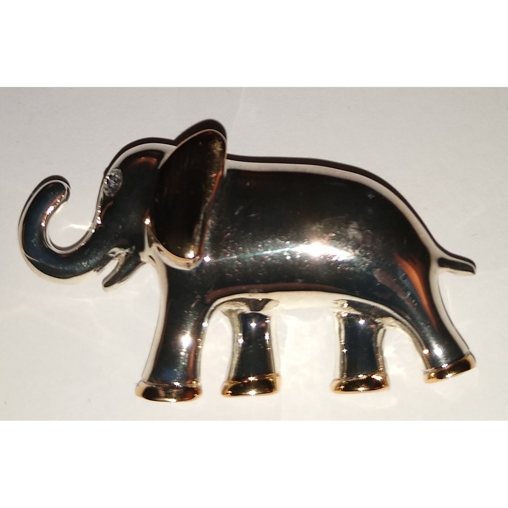Elephant Trunk Up Pin Brooch 1" Silver & Gold Tone Signed AAI